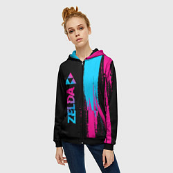 Толстовка на молнии женская Zelda - neon gradient: по-вертикали, цвет: 3D-черный — фото 2