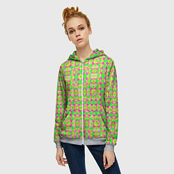 Толстовка на молнии женская Желтый, зеленый, малиновый калейдоскопический неон, цвет: 3D-меланж — фото 2