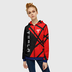 Толстовка на молнии женская Тесла - Красная абстракция, цвет: 3D-синий — фото 2