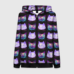 Толстовка на молнии женская Неоновые кошачьи морды, цвет: 3D-черный