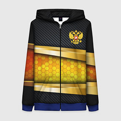 Толстовка на молнии женская Black & gold - герб России, цвет: 3D-синий