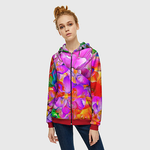 Женская толстовка на молнии Flower Illusion / 3D-Красный – фото 3