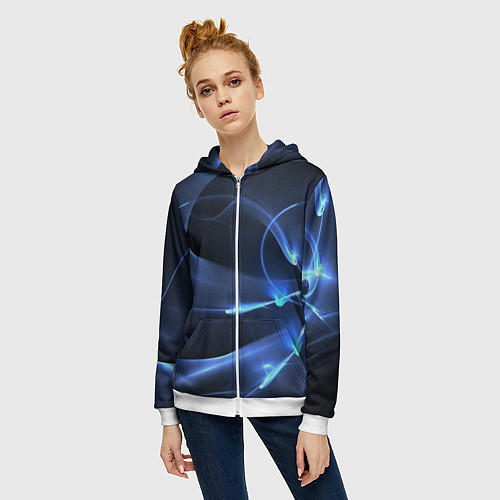 Женская толстовка на молнии Свечение - абстракция / 3D-Белый – фото 3