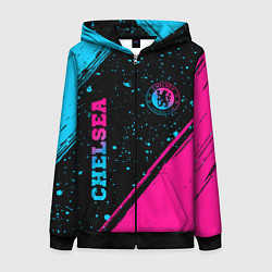 Толстовка на молнии женская Chelsea - neon gradient: надпись, символ, цвет: 3D-черный