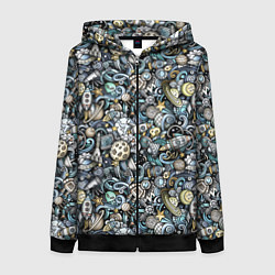 Толстовка на молнии женская Космонавт, ракета и планета, цвет: 3D-черный