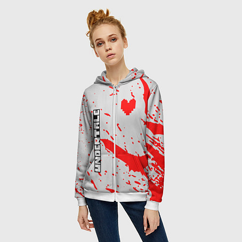 Женская толстовка на молнии Undertale сердце / 3D-Белый – фото 3