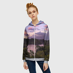 Толстовка на молнии женская Пейзаж вечерней реки и леса, цвет: 3D-меланж — фото 2