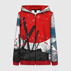 Женская толстовка на молнии Солнце, волны и катаны