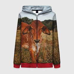 Толстовка на молнии женская Коровка на поле, цвет: 3D-красный