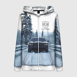 Женская толстовка на молнии Dodge in winter forest