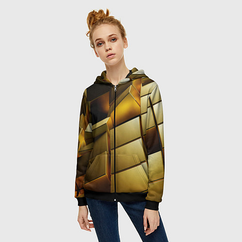 Женская толстовка на молнии Золото / 3D-Черный – фото 3