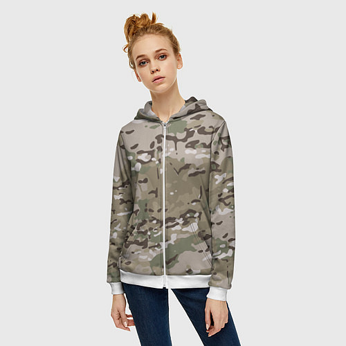 Женская толстовка на молнии Камуфляж Multicam / 3D-Белый – фото 3