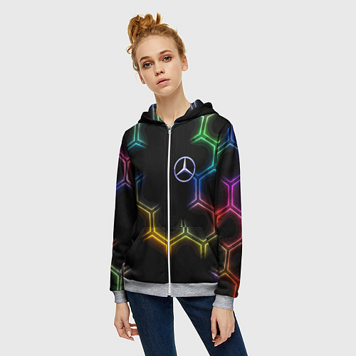 Женская толстовка на молнии Mercedes - neon pattern / 3D-Меланж – фото 3