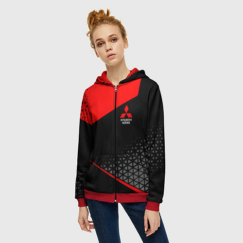 Женская толстовка на молнии Mitsubishi - Sportwear / 3D-Красный – фото 3