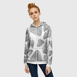Толстовка на молнии женская Чёрные отпечатки древности, цвет: 3D-белый — фото 2