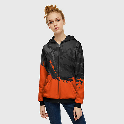 Женская толстовка на молнии Black & Orange / 3D-Черный – фото 3