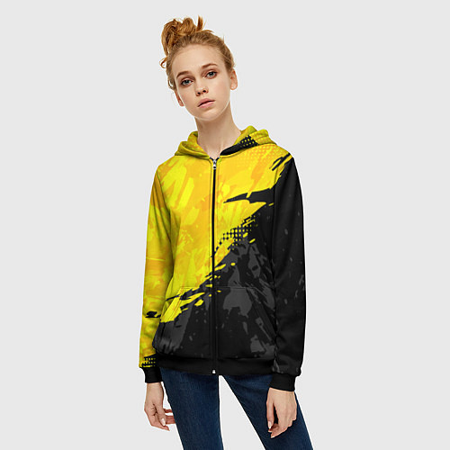 Женская толстовка на молнии Black and yellow / 3D-Черный – фото 3