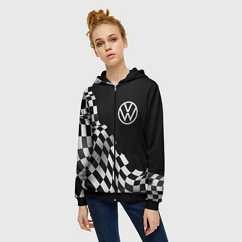 Женская толстовка на молнии Volkswagen racing flag / 3D-Черный – фото 3