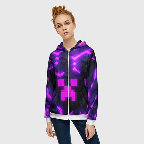 Женская толстовка на молнии Майнкрафт розовый / 3D-Белый – фото 3