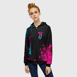 Толстовка на молнии женская Juventus - neon gradient: надпись, символ, цвет: 3D-черный — фото 2