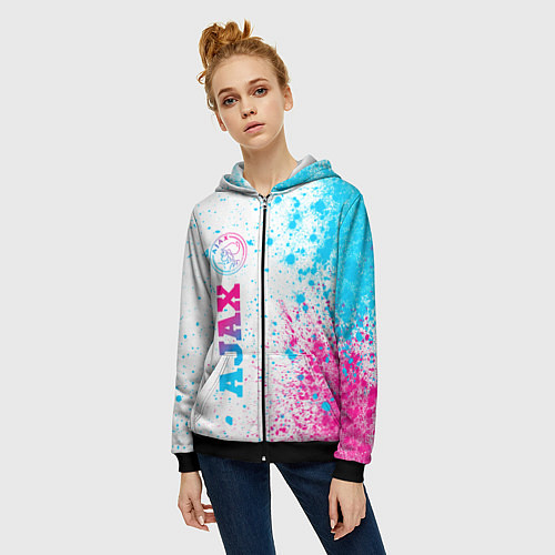 Женская толстовка на молнии Ajax neon gradient style: по-вертикали / 3D-Черный – фото 3