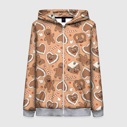 Женская толстовка на молнии Новогодний паттерн с печеньем