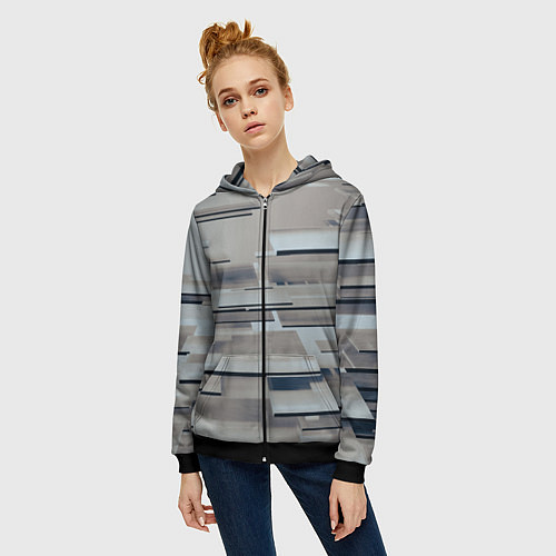 Женская толстовка на молнии Металлические пластины в абстракции / 3D-Черный – фото 3