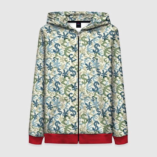 Женская толстовка на молнии Значки валют / 3D-Красный – фото 1