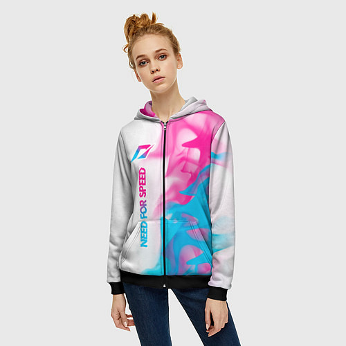 Женская толстовка на молнии Need for Speed neon gradient style: по-вертикали / 3D-Черный – фото 3