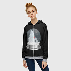 Толстовка на молнии женская Снежный шар с символом года кроликом, цвет: 3D-меланж — фото 2