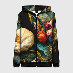 Толстовка на молнии женская Винтажные цветы акварелью, цвет: 3D-черный