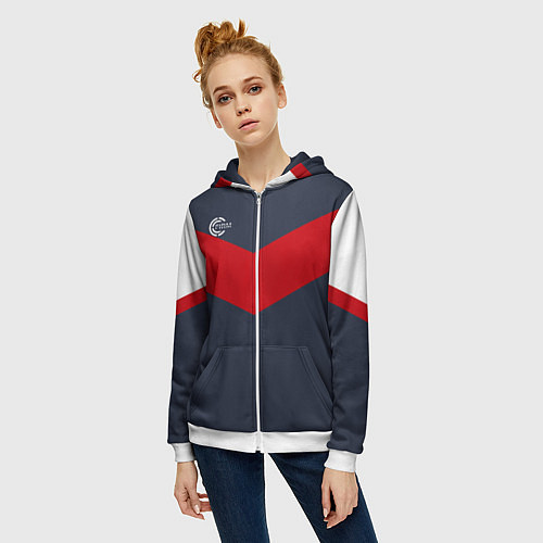 Женская толстовка на молнии FIRM темно-синий с красной полосой / 3D-Белый – фото 3