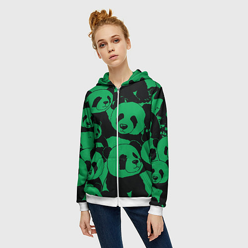 Женская толстовка на молнии Panda green pattern / 3D-Белый – фото 3