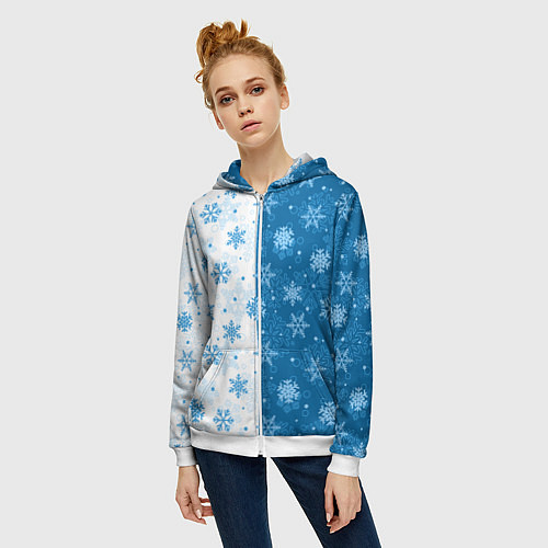 Женская толстовка на молнии Красивые снежинки / 3D-Белый – фото 3