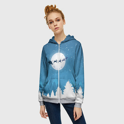 Женская толстовка на молнии Новогодняя сказка дед мороз / 3D-Меланж – фото 3