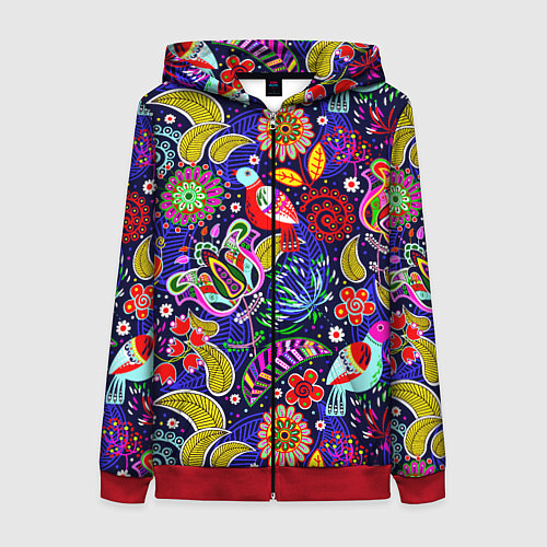 Женская толстовка на молнии Multicolored floral patterns / 3D-Красный – фото 1