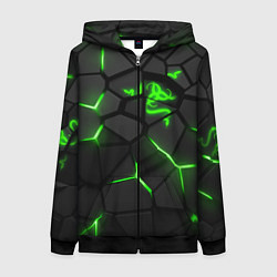 Толстовка на молнии женская Razer green neon, цвет: 3D-черный