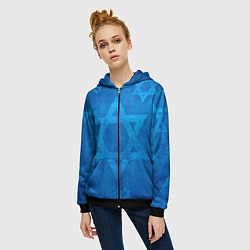 Толстовка на молнии женская Звезды Давида, цвет: 3D-черный — фото 2