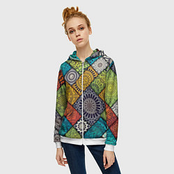Толстовка на молнии женская Patterned mosaic, цвет: 3D-белый — фото 2
