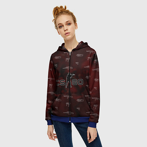 Женская толстовка на молнии CS GO с оружием / 3D-Синий – фото 3