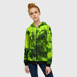 Толстовка на молнии женская Яркий неоновый салатовый гранж, цвет: 3D-черный — фото 2