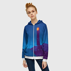 Толстовка на молнии женская Маяк в ночи, цвет: 3D-белый — фото 2