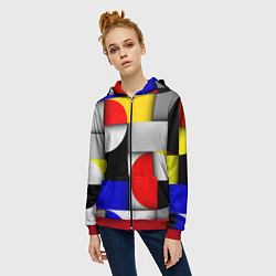 Толстовка на молнии женская Оптическая иллюзия из кругов, прямоугольников и фи, цвет: 3D-красный — фото 2