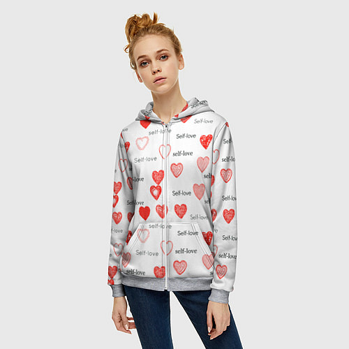 Женская толстовка на молнии Self love / 3D-Меланж – фото 3