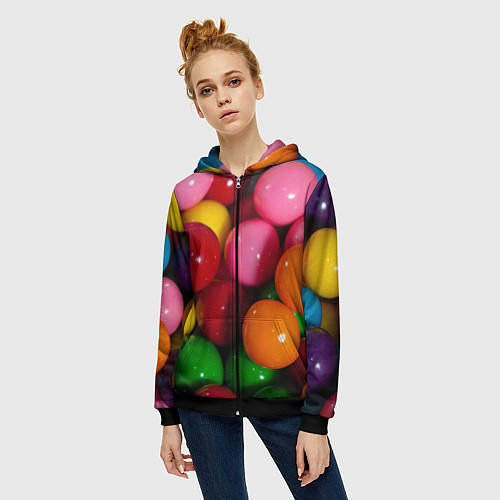 Женская толстовка на молнии Конфеты ассорти / 3D-Черный – фото 3