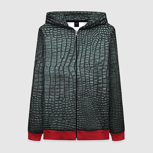 Женская толстовка на молнии Кожа крокодила - fashion / 3D-Красный – фото 1