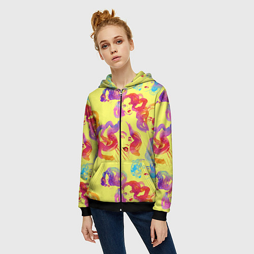 Женская толстовка на молнии Радужные девушки / 3D-Черный – фото 3