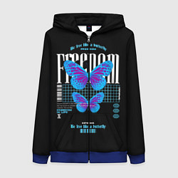 Толстовка на молнии женская Be free like a butterfly, цвет: 3D-синий