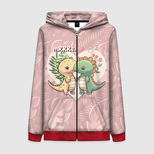 Женская толстовка на молнии Миссис и Мистр Влюбленные динозавры / 3D-Красный – фото 1
