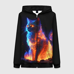 Толстовка на молнии женская Огненная кошка, цвет: 3D-черный